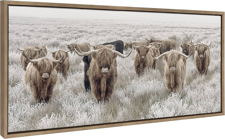 Kate and Laurel Sylvie Herd of Highland Cows Color Framed Canvas Wall Art by The Creative Bunch S... | Amazon (US)