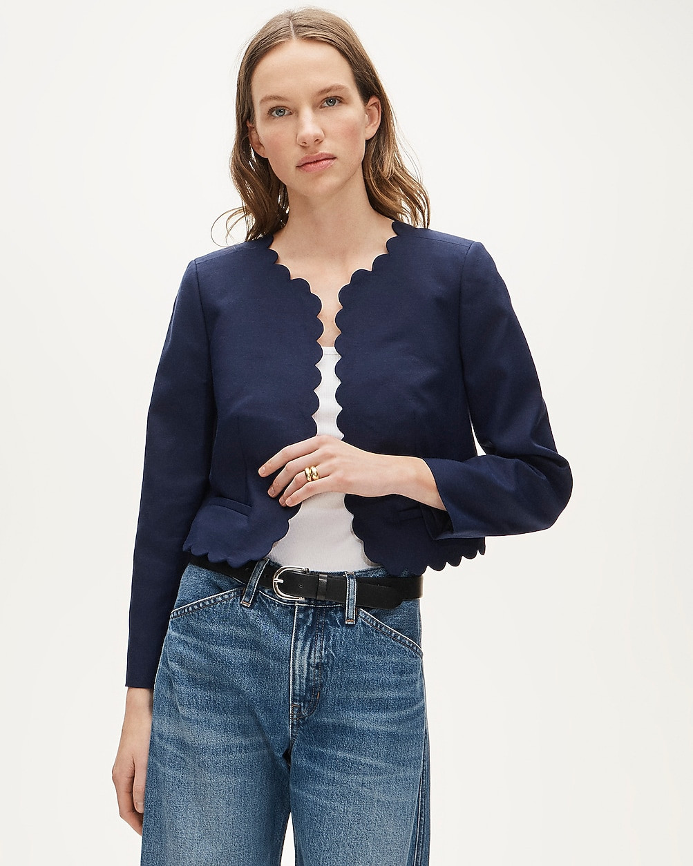 Louisa lady jacket with scalloped trim in Gramercy linen blend | J. Crew US
