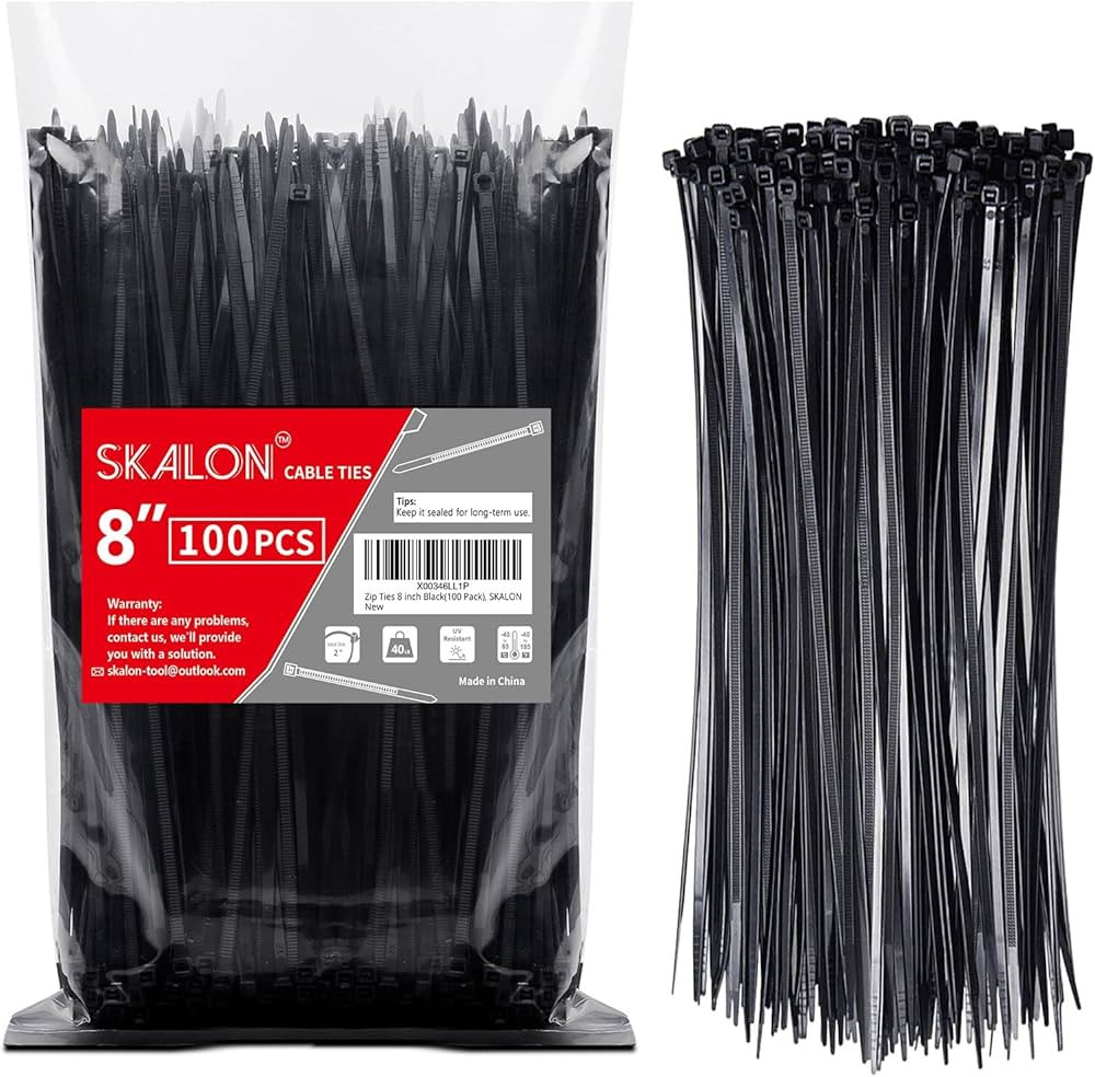 Zip Ties 8 inch (100 Pack), 40lbs Tensile Strength, Black Cable Ties, Wire Ties for indoor and ou... | Amazon (US)