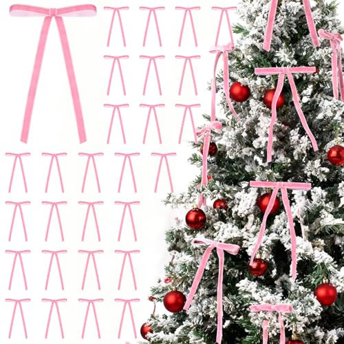 REDWORD 30PCs Pink Bows for Christmas Tree, 5 x 7 Inch Pink Velvet Bows Velvet Christmas Ornaments Pink Christmas Tree Bows for Vintage Christmas Decor Holiday Decor, Gift Wrapping and Wedding | Amazon (US)