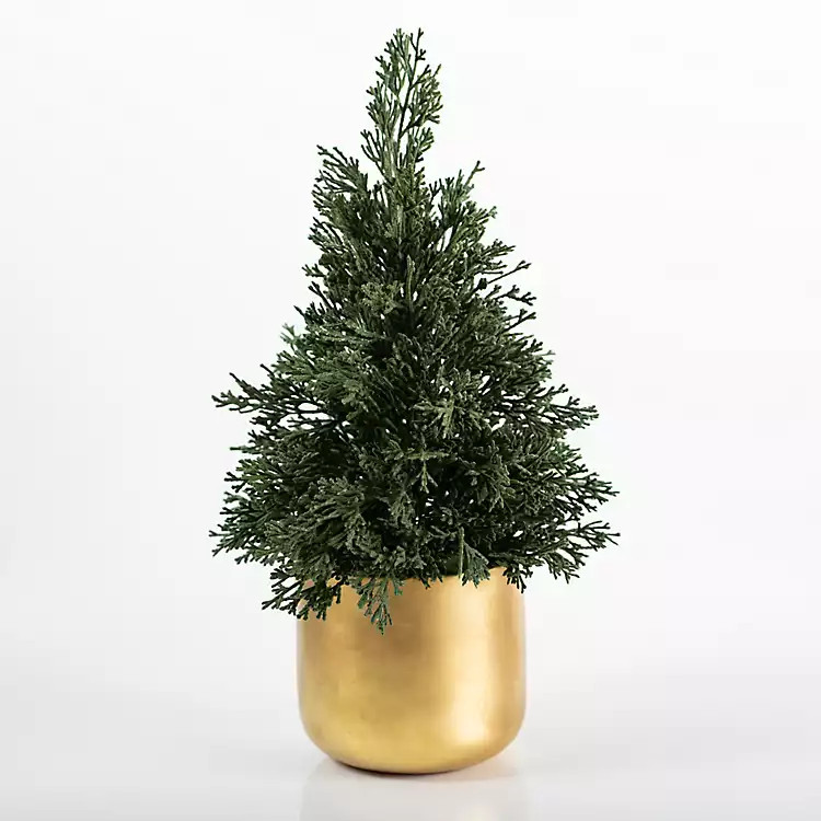 Mini Pine Christmas Tree in Gold Planter, 16 in. | Kirkland's Home