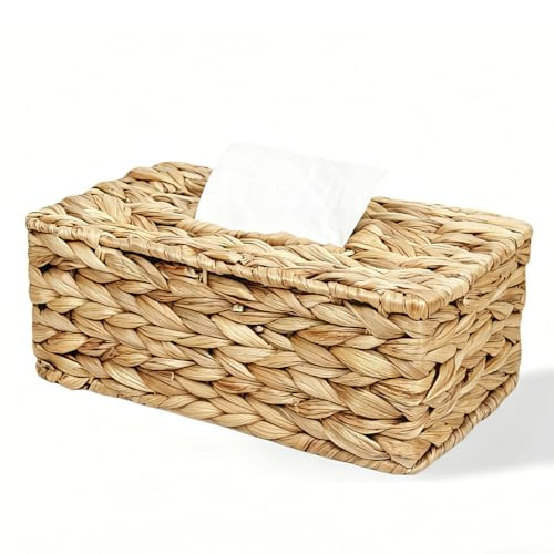 YWXWY YWXWY Water Hyacinth Tissue Box Cover, Natural Wicker Woven Facial Tissue Holder, Napkin Box, Hand Woven Storage Box for Bathroom Living Room Toilet Desk Table Home Office Car (Rectangle) | Amazon (US)