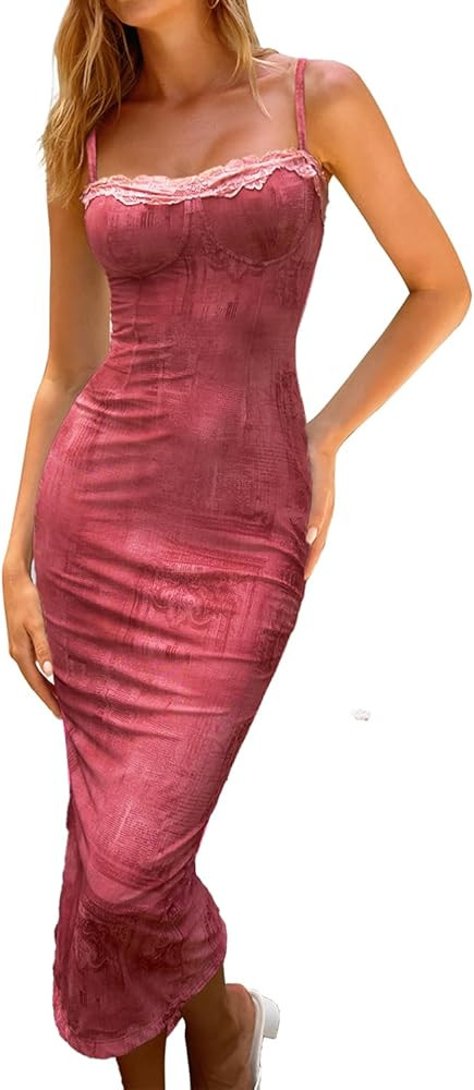 CHYRII Women 2025 Summer Spaghetti Straps Floral Maxi Dress Bodycon Party Wedding Guest Dress | Amazon (US)