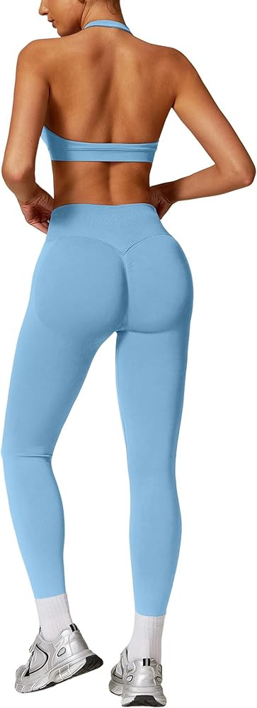 ABOCIW Workout Sets for Women Seamless Scunch Butt Lifting Impact Leggings Halter Sports Bra 2 Pi... | Amazon (US)