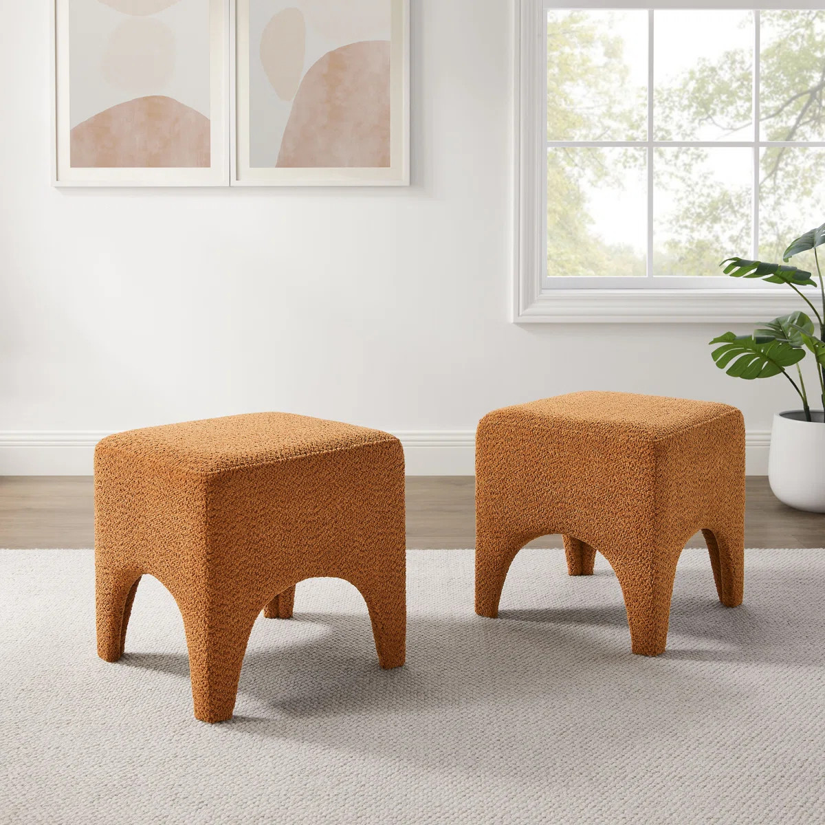 Modern Boucle Upholstered Ottoman, Shoe Changing Footrest, Makeup Stool(Set Of 2) (Set of 2) | Wayfair North America
