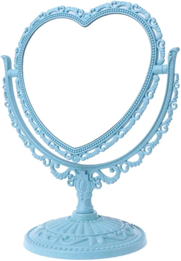 AKOAK 1 Pack Simple and Lovely Heart-Shaped Cosmetic Mirror Plastic Double-Sided Rotatable Dresse... | Amazon (US)