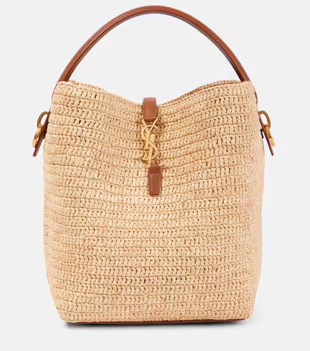 Le 37 leather-trimmed raffia bucket bag | Mytheresa (UK)