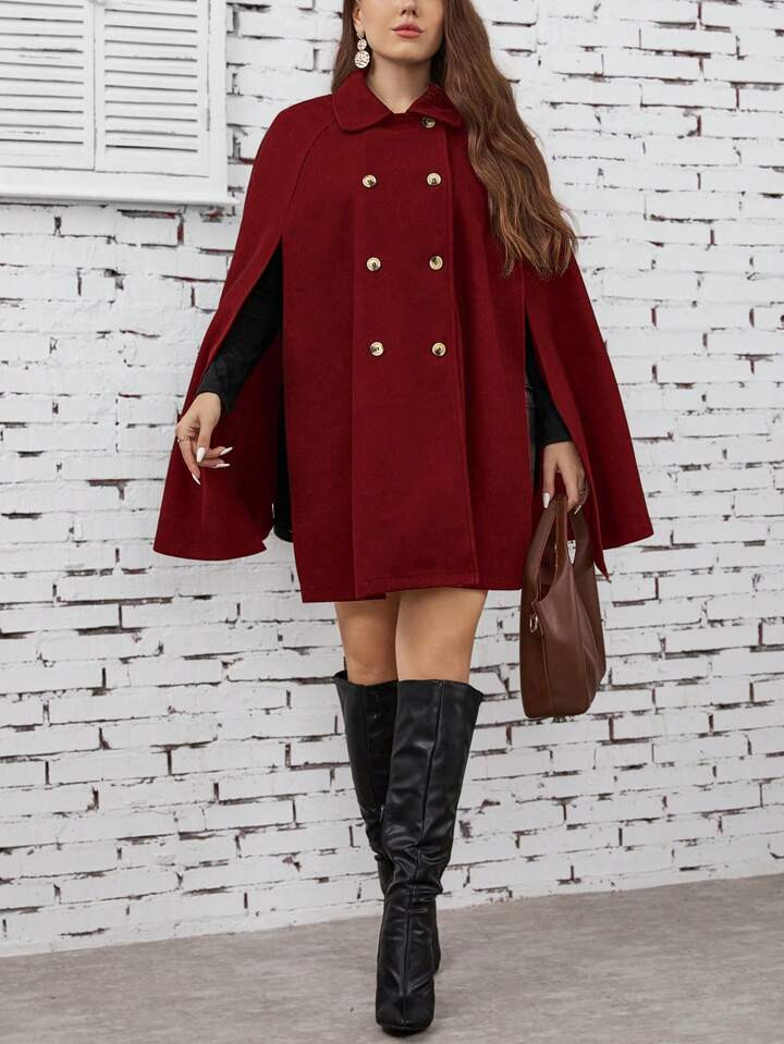 SHEIN Clasi Plus Double Breasted Cloak Sleeve Overcoat | SHEIN