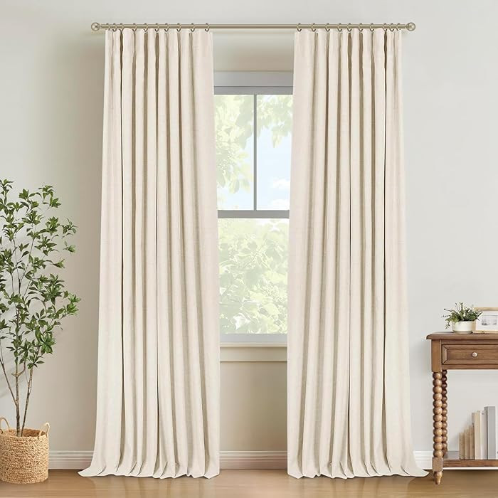 INOVADAY 100% Blackout Curtains for Bedroom, Black Out Curtains 90 Inch Long, Clip Rings Linen Bl... | Amazon (US)