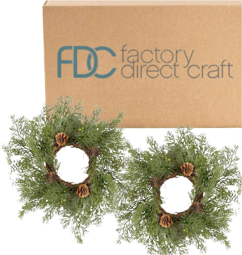 Artificial Cedar and Berry Candle Rings Set of 2 - Christmas Holiday Juniper Pine on Grapevine Wr... | Amazon (US)