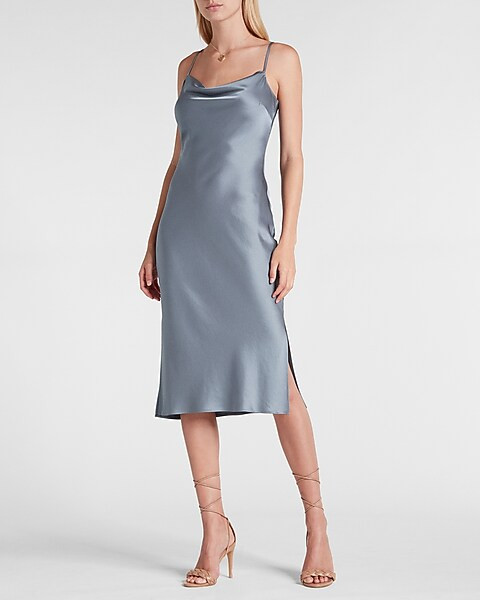 Satin Cowl Neck Midi Slip Dress | Express