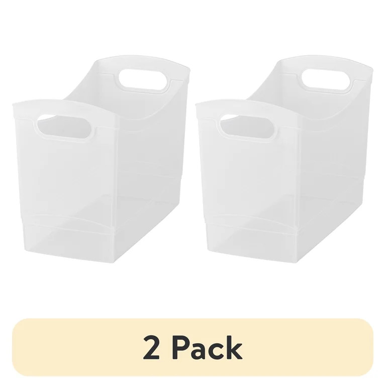 (2 pack) Mainstays Plastic Utility Storage Bin 12 Qt Narrow Rectangle with Carrying Handles, Clea... | Walmart (US)
