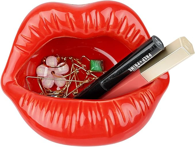 Trycooling Ceramic Red Lips Lipstick Ring Holder Jewelry Tray Rack Decorative Cosmetic Storage Displ | Amazon (US)