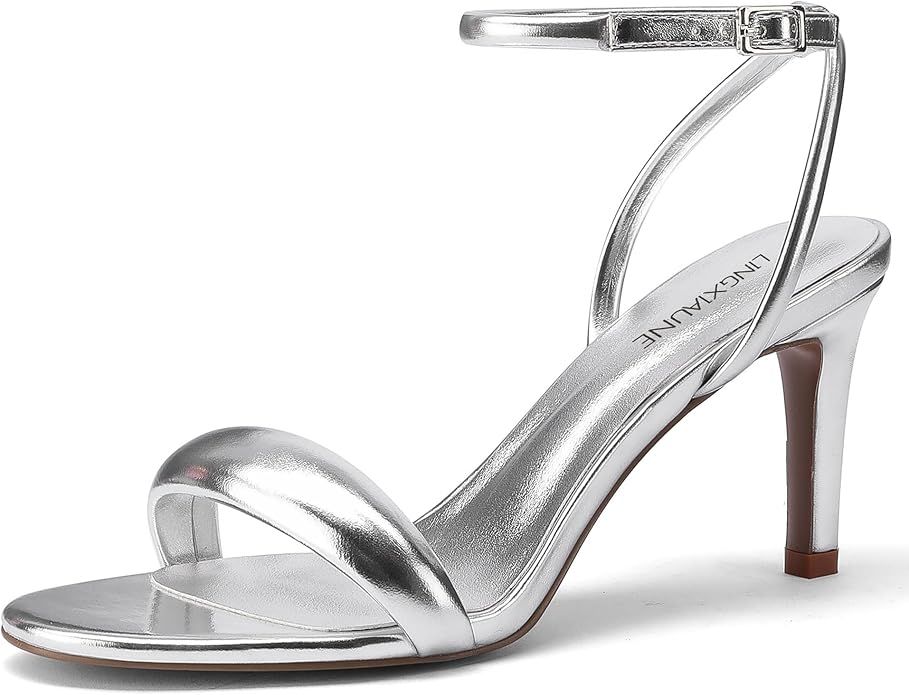 LingxiaUne Gold/Silver Sandals With Sexy Open Toe Square Stiletto Heel Sandals Fashionable Elegan... | Amazon (US)