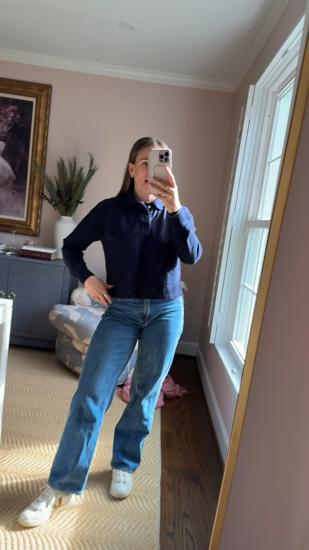 Tuckernuck polo still in stock. Has a nice loose boxy fit! I’m wearing an XS. Jeans are the Abercrombie loose jeans and fit TTS. Shoes are vejas

#LTKootd