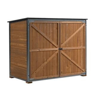 4.2 ft. W x 2.2 ft. D Outdoor Wood Storage Cabinet Garden Shed with Metal Frame Structure and 3 compartments | The Home Depot