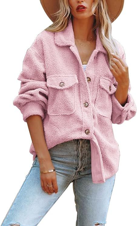 Nirovien Womens Oversized Fleece Jakcets Button Down Sherpa Shacket Fuzzy Coats Casual Warm Teddy... | Amazon (US)