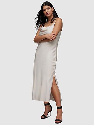 AllSaints Hadley Midi Slip Dress, Arctic White | John Lewis (UK)