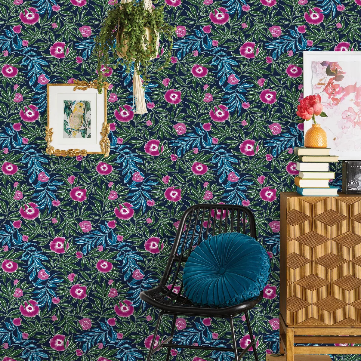 Marker Floral Peel & Stick Wallpaper Blue - Opalhouse™ | Target