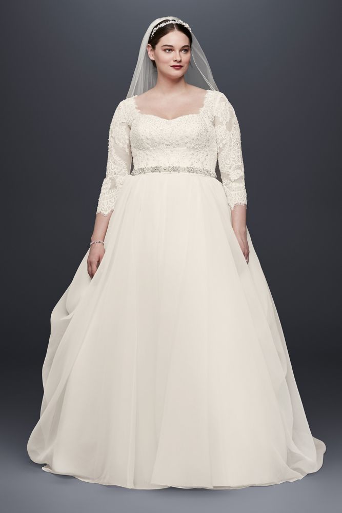Oleg Cassini Plus Size Organza 3/4 Wedding Dress Style 8CWG731 | Davids Bridal