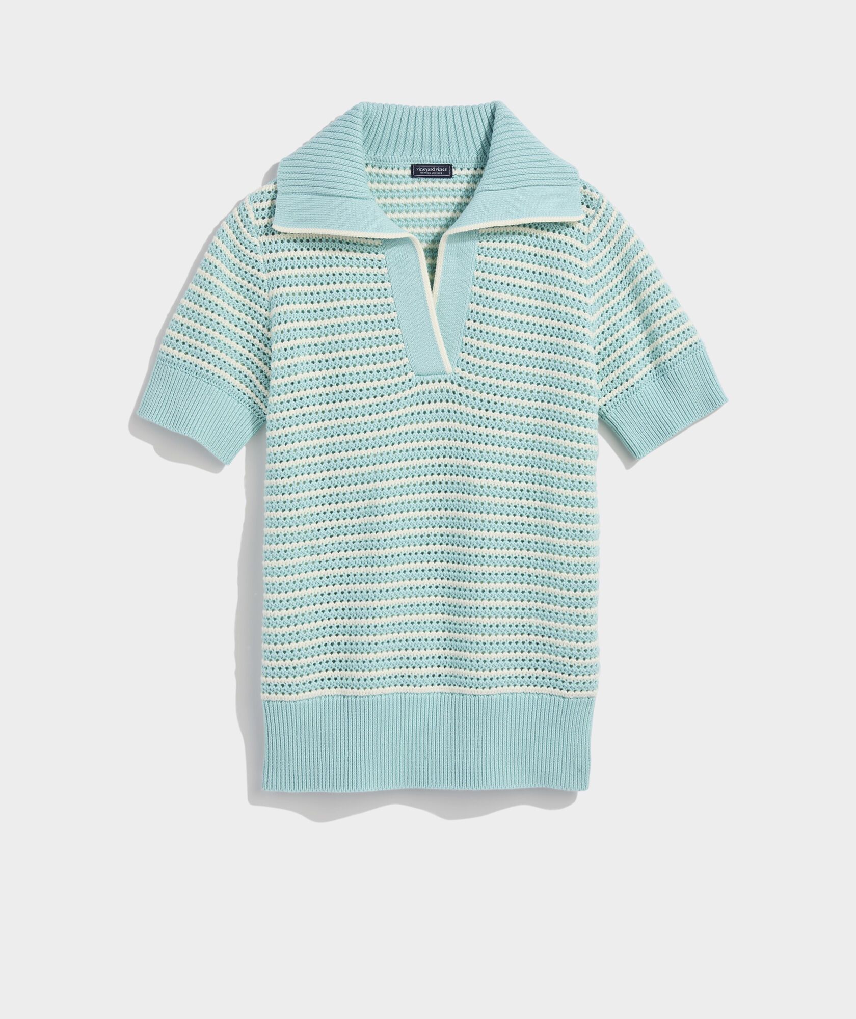 Open-Stitch Short-Sleeve Polo Sweater | vineyard vines