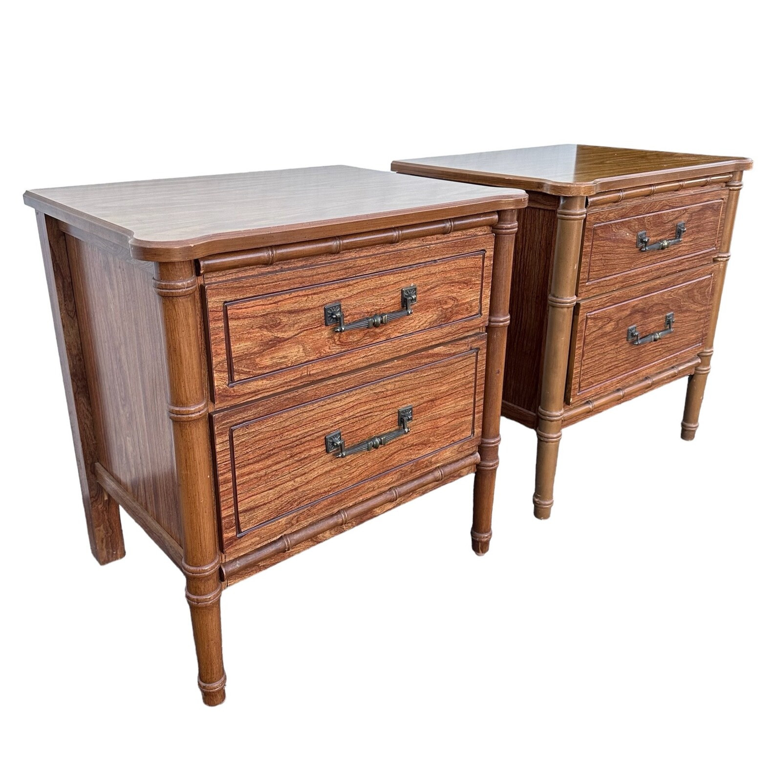 Vintage Faux Bamboo Nightstands Pair FREE SHIPPING Set of 2 Brown Wooden End Tables Henry Link St... | Etsy (US)