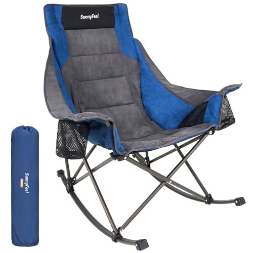 SUNNYFEEL Rocking Camping Chair Fully Padded Patio Folding Chair Portable Oversized Outdoor Rocker High Back Lawn Recliner with Side Pocket Camp Rocker Chairs for Adults Heavy Duty 500 LBS Blue | Amazon (US)