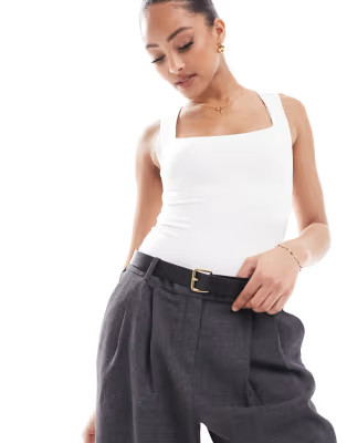 Stradivarius square neck bodysuit in white | ASOS | ASOS (Global)