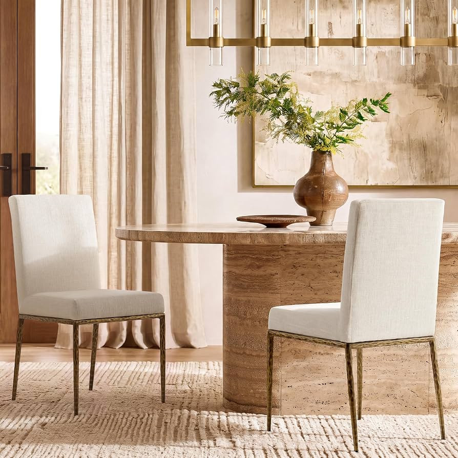 Hammered Metal Legs, Linen Fabric, Sloped Backrest, Designer Inspired, Dining Room | Amazon (US)