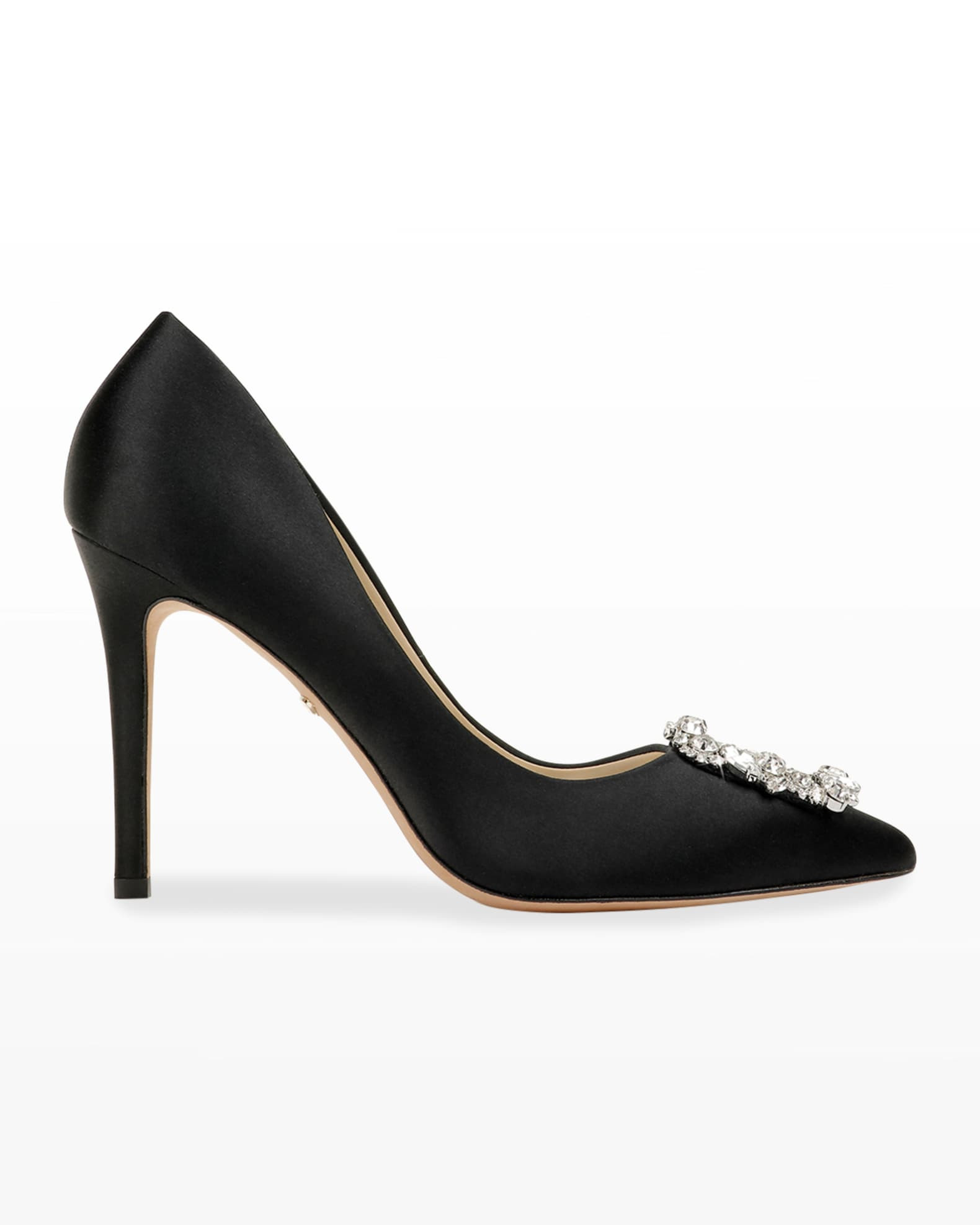 Badgley Mischka Cher Satin Buckle Cocktail High-Heel Pumps | Neiman Marcus
