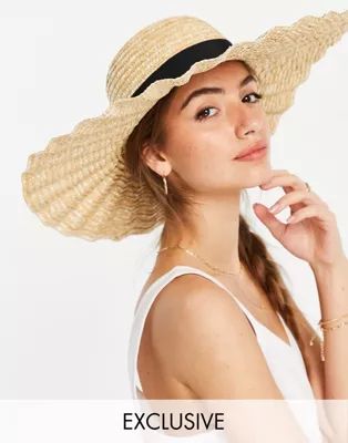South Beach scalloped edge hat in natural straw | ASOS (Global)