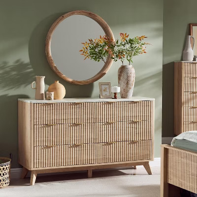 Fluted 6 Drawer Dresser for Bedroom, Modern Chest of Drawers with Metal Handle, Curved Profile Design, Wood Storage Organizer, Natural | Target