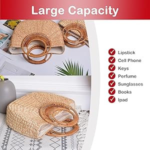 Amazon.com: QZUnique Hand-woven Straw Bag Women Summer Beach Handbag Purse Retro Rattan Tote Clut... | Amazon (US)