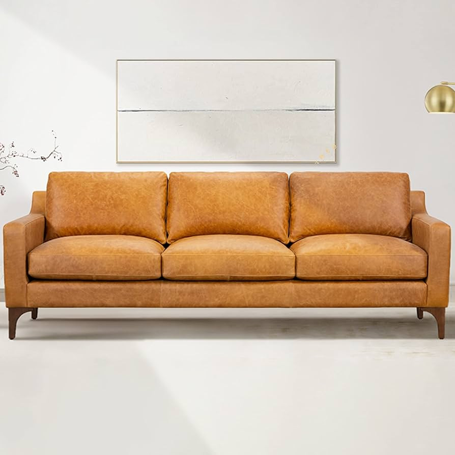 POLY & BARK Sorrento Leather Couch – 86-Inch Leather Sofa with Tufted Back - Full Grain Leather... | Amazon (US)