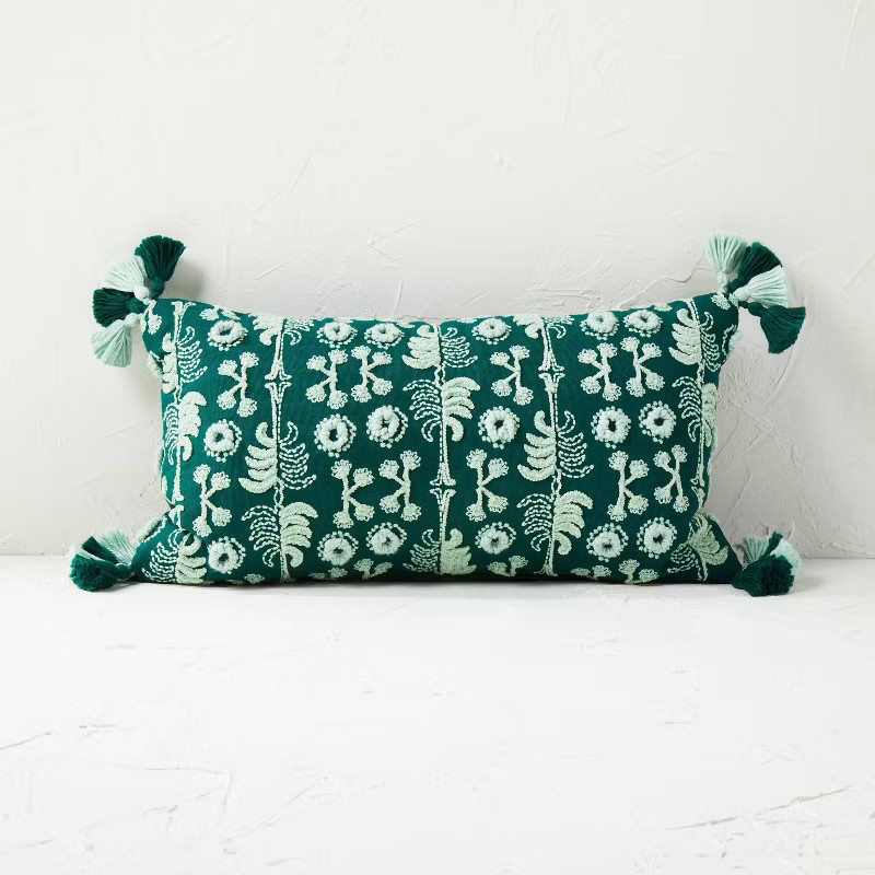Palm Leaf Embroidered Lumbar Throw Pillow Green - Opalhouse™ designed with Jungalow™ | Target