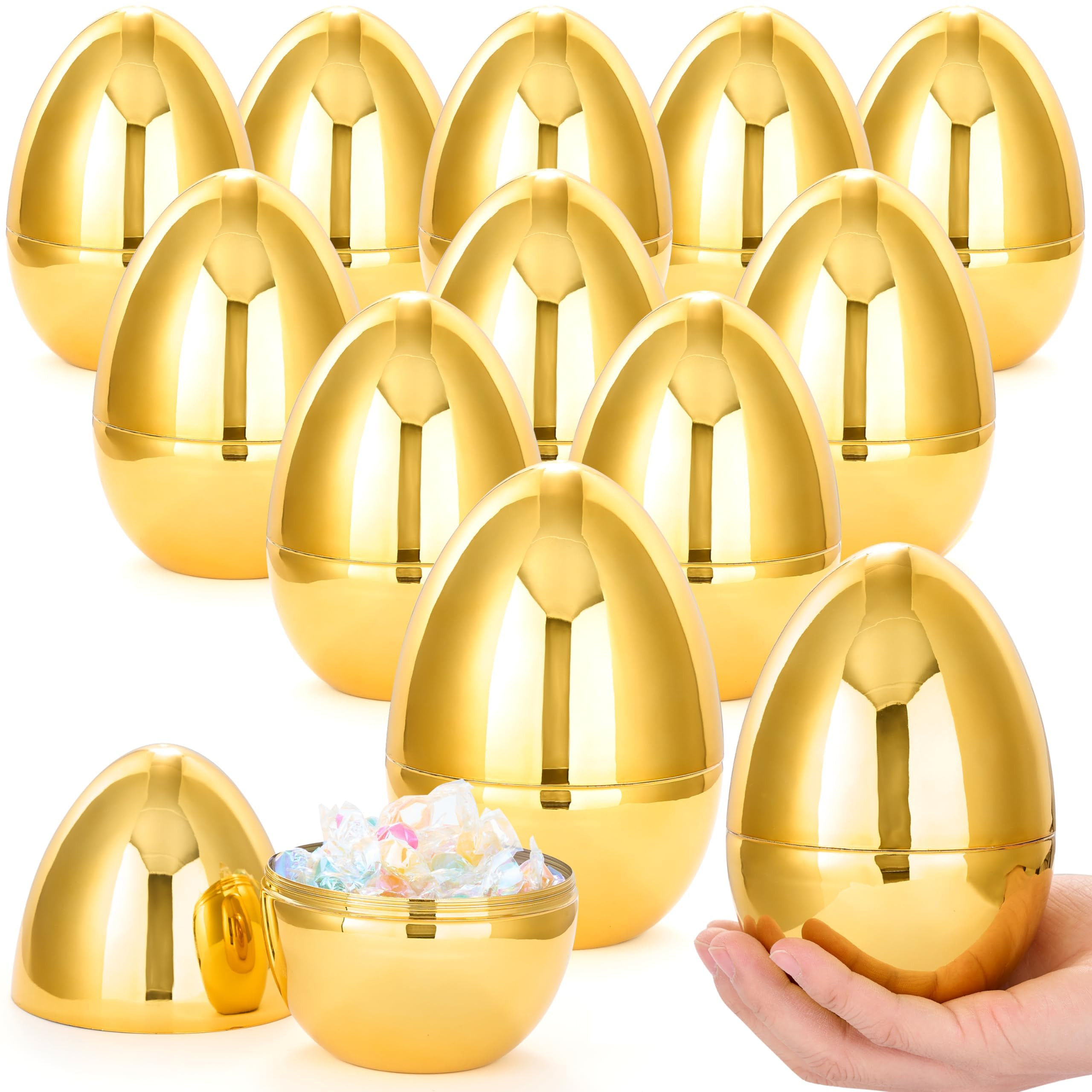 JOYIN 12 Pcs Large Gold Easter Eggs, 6 Inches Metallic Jumbo Plastic Eggs Fillable for Easter The... | Amazon (US)