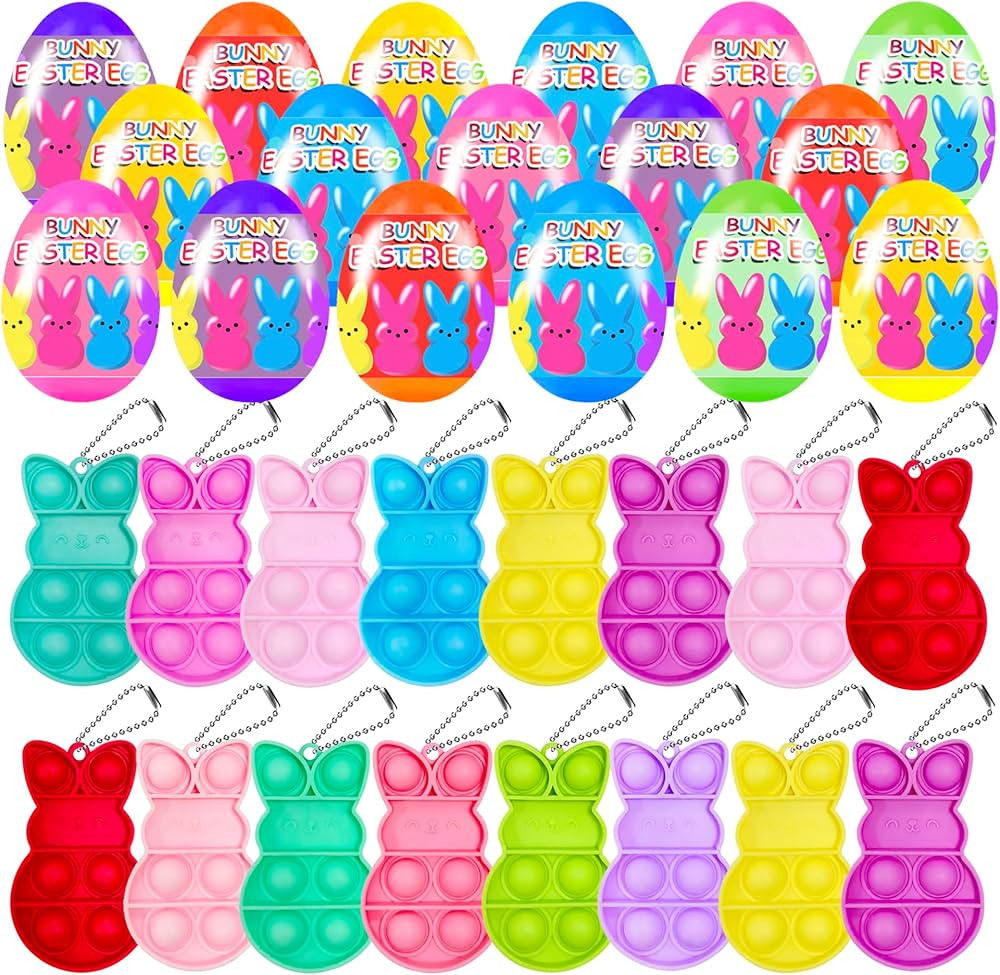 24 PCS Prefilled Easter Eggs with Bunny Pop Bubble Fidget Keychains Toy Inside for Kids Boys Girl... | Amazon (US)