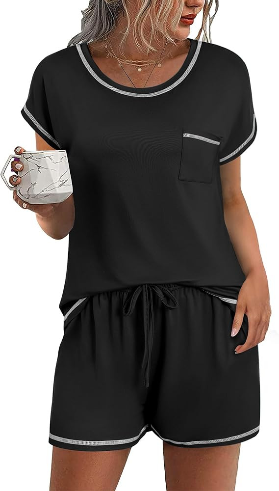 Ekouaer Womens Pajama Sets 2 Piece Soft Short Sleeve Top and Shorts Sleepwear Round Neck Pjs Loun... | Amazon (US)