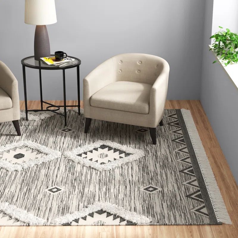 Alimatou Hand-Knotted Wool/Cotton Black/Beige Area Rug | Wayfair North America