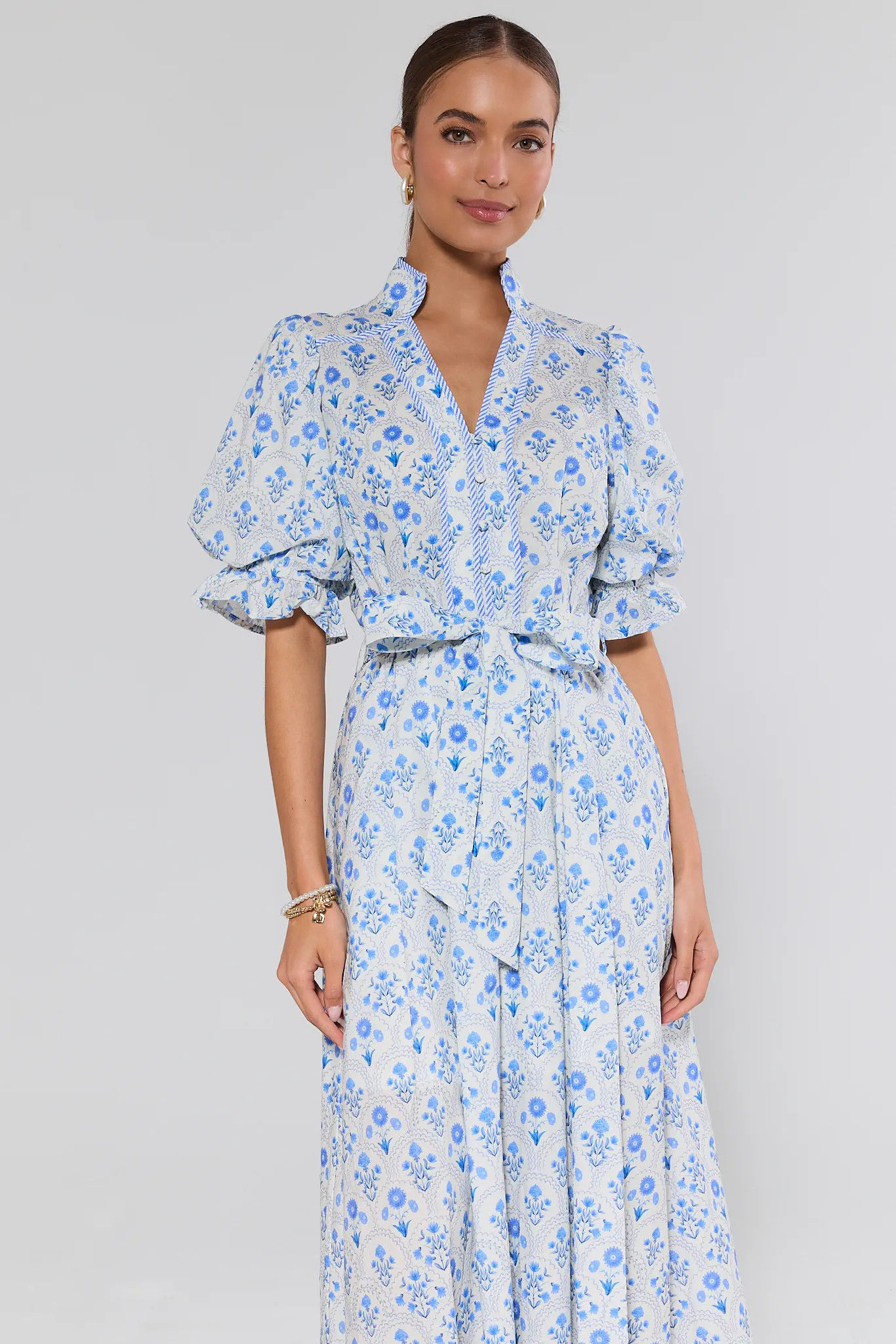 Ember Blue Floral Print Midi Dress | Avara