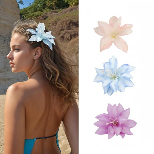 3 PCS Hawaiian Flower Hair Clips for Women Artificial Plumeria Hibiscus Flower Headpieces for Beach Vacations Bridal Wedding Barrettes | Amazon (US)