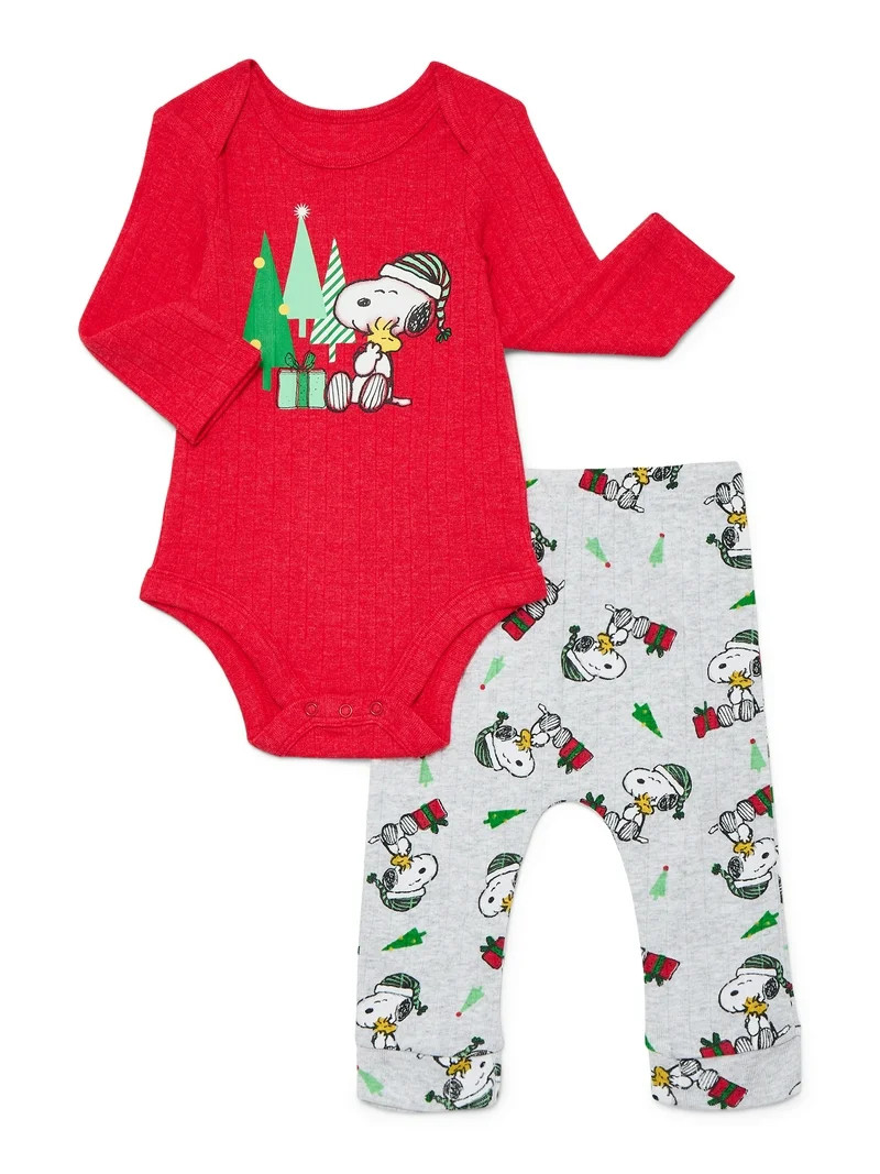 Snoopy Baby Boys Christmas Graphic Bodysuit and Jogger Pants Set, 2-Piece, Sizes 0M-12M | Walmart (US)