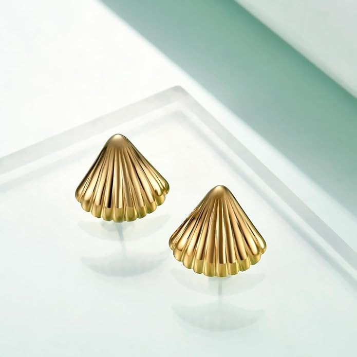 Rnivida Shell Studs Earrings Stainless Steel Ocean Themed Seashell Jewelry Gift for Women | Amazon (US)