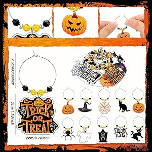 36 Wine Charms Wine Glass Charms Thanksgiving Halloween Drink Charms Pumpkin Turkey Witch Hat Map... | Amazon (US)