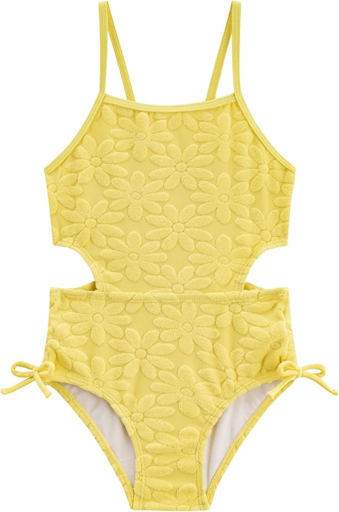 LIZENS Girls One Piece Swimwear Cut Out Floral Print 2-12Years Bow Beach Bathing Swimsuit | Amazon (US)