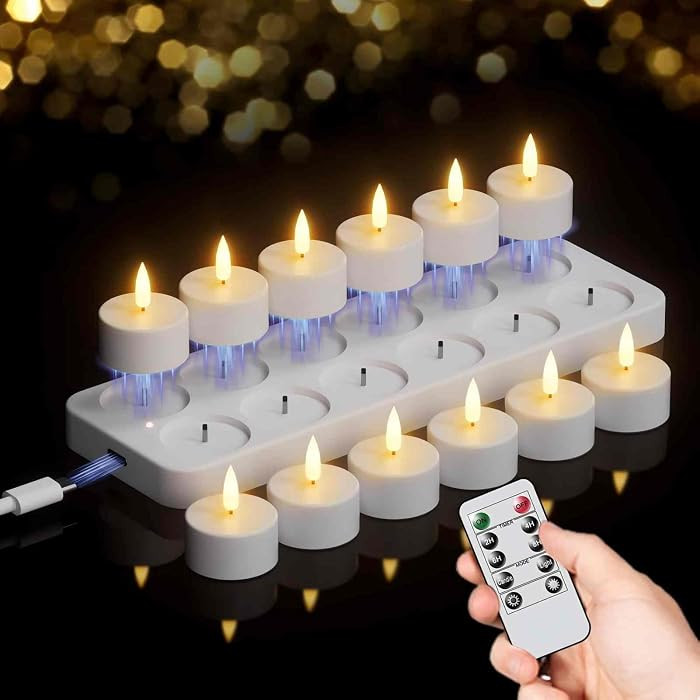 GenSwin Rechargeable Tea Lights Candles Remote Timer Charging Base White | Amazon (US)