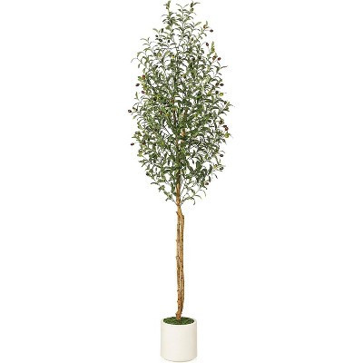 Artificial Olive Trees, 7Ft Tall Faux Olive Trees with Natural Wood Trunks & Lifelike Fruits, Fake Tree with White Planter for Home Decor, Set of 1 | Target