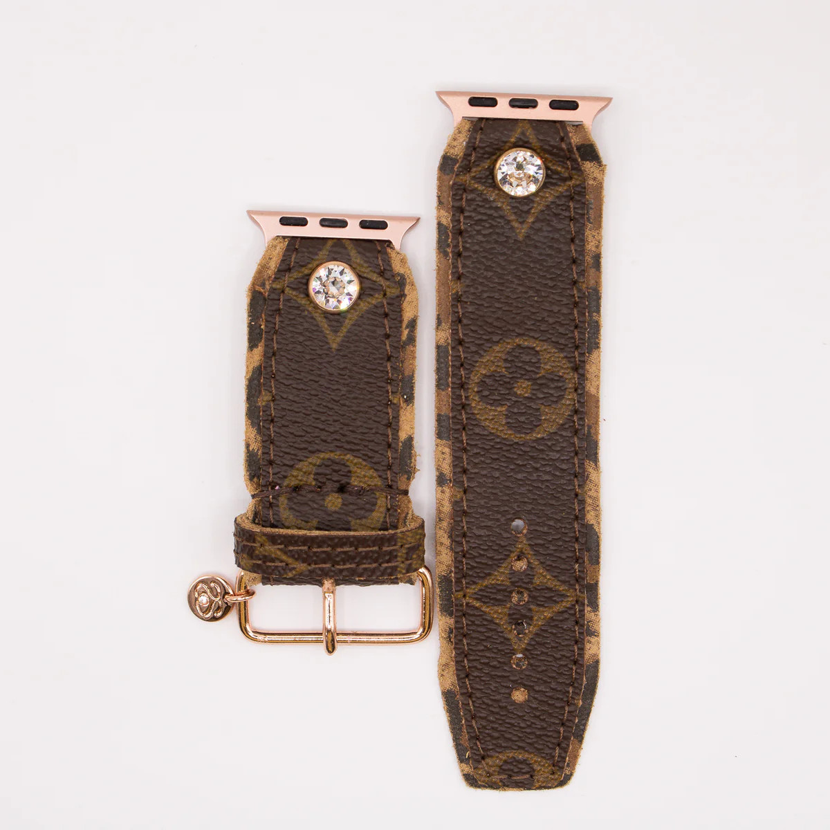 Ready to Ship - Upcycled LV Monogram with Leopard Watchband (Size 3, Apple Watch 38-41mm) | Sparkl