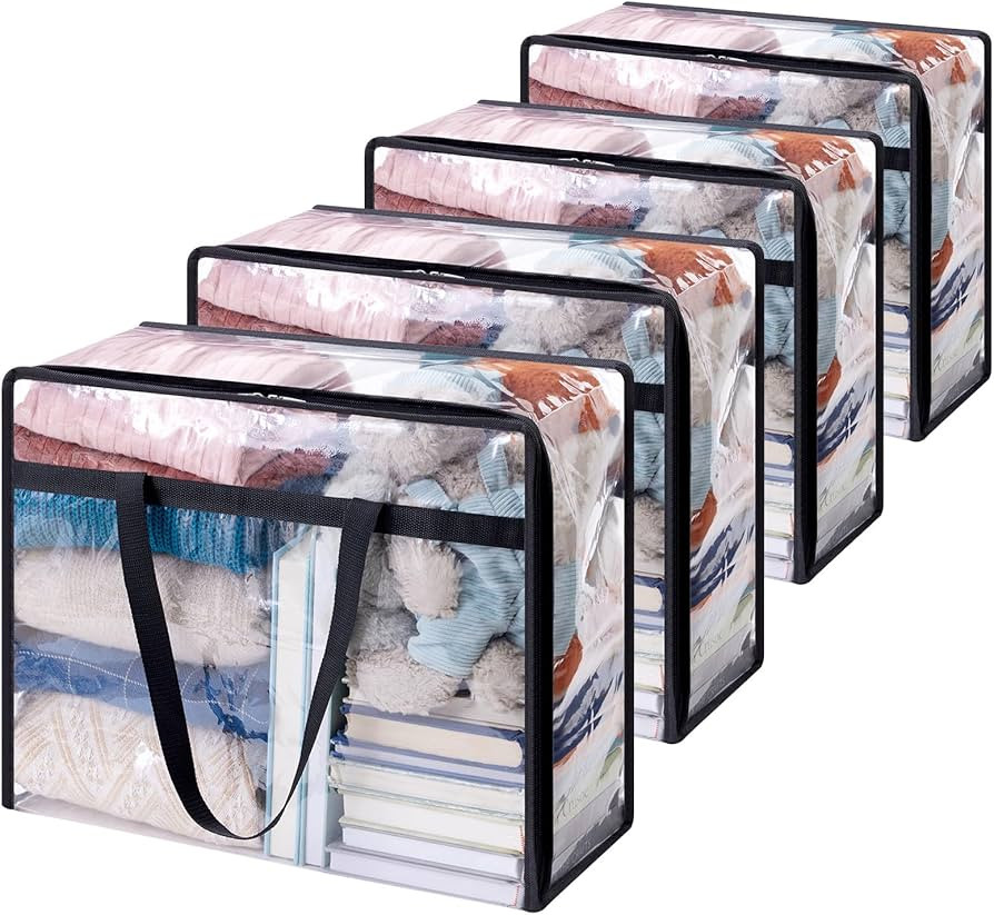 Lifewit 4 Pack Clear Clothes Storage Bags, 40L Plastic Blanket Storage Bag, Vinyl Foldable Moving... | Amazon (US)