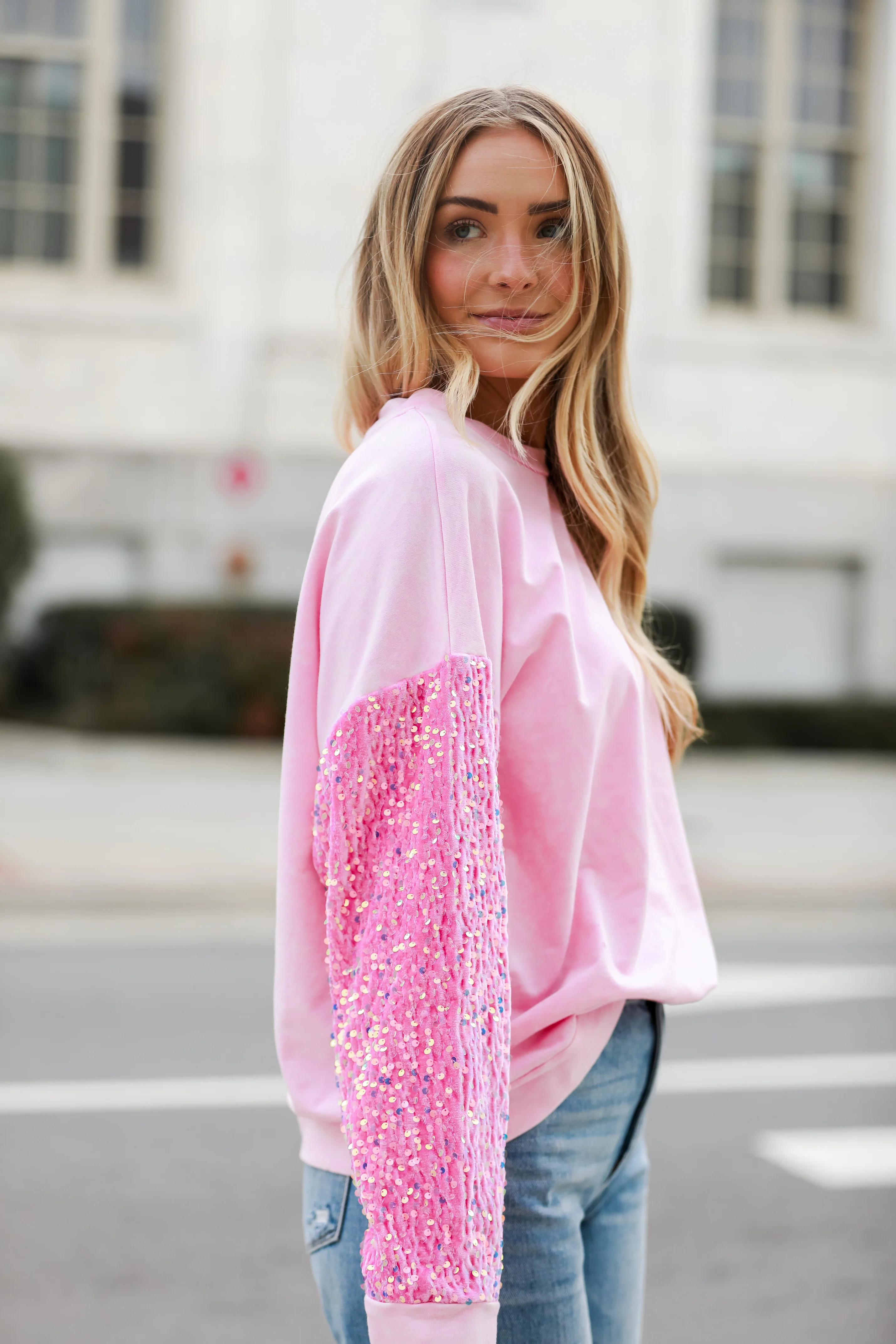 Radiant Always Pink Sequin Sleeve Pullover | Dress Up